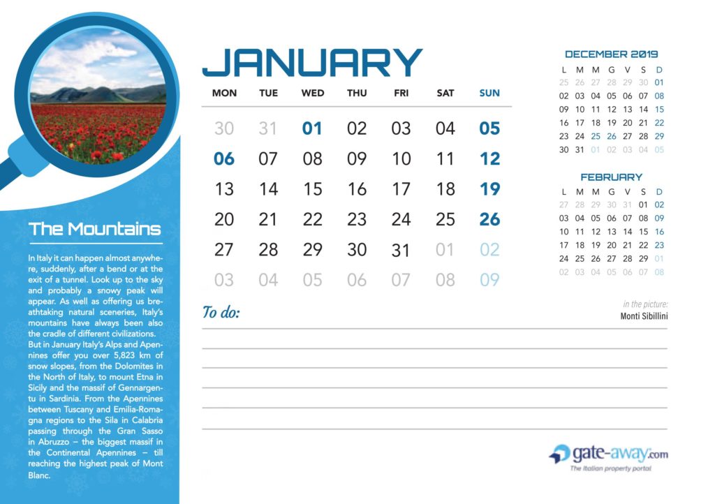Calendario Gate-away.com 2020: Gennaio